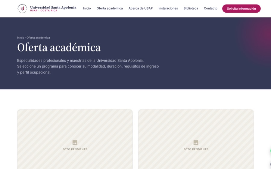 Universidad Santa Apolonia, oferta académica